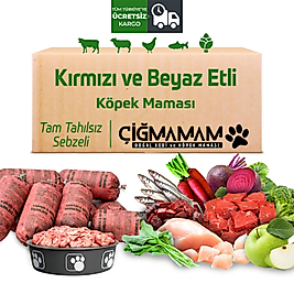 Çiğ Mamam Kırmızı-Beyaz Etli Tahılsız Köpek Barf Maması 3.250 gr