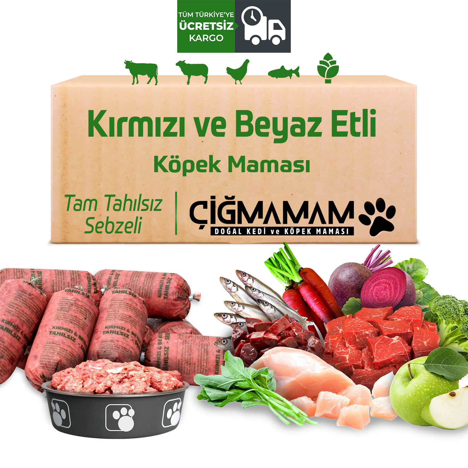 Çiğ Mamam Kırmızı-Beyaz Etli Tahılsız Köpek Barf Maması 12 kg