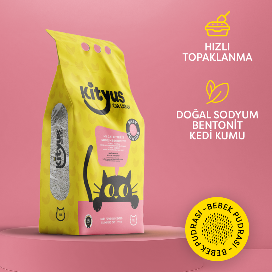 Kityus Bebek Pudrası Kokulu Sodyum Bentonit Kedi Kumu 10L